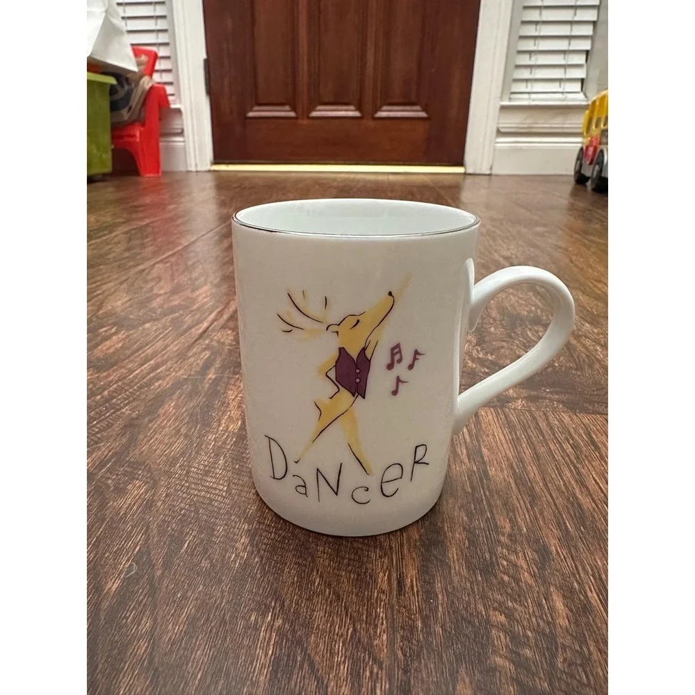 Pottery Barn Mug White Dancer‎ Reindeer Christmas Holiday Retired
